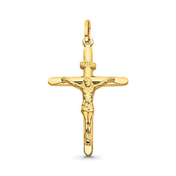 14K Yellow Gold Real Religious Crucifix Charm Pendant 1.6grams 37mmX27mm